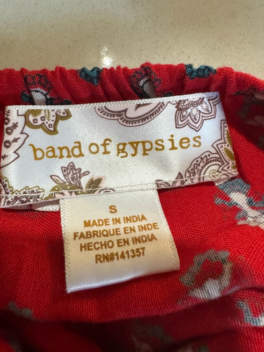 Band of Gypsies Red Off-Shoulder Boho Peasant Blouse with Tassel Tie - Picture 4 of 4